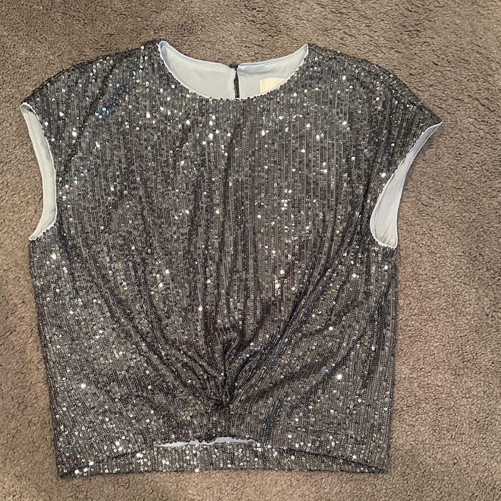 LOFT Silver Sequin Crop Top